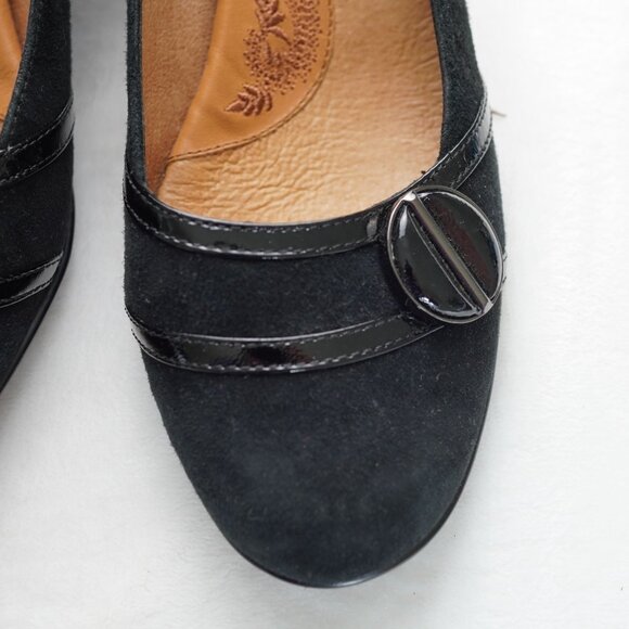 SOFFT Black Suede Low Heel Pumps Patent‎ Detail Leather Lined Size 8M - Picture 7 of 7